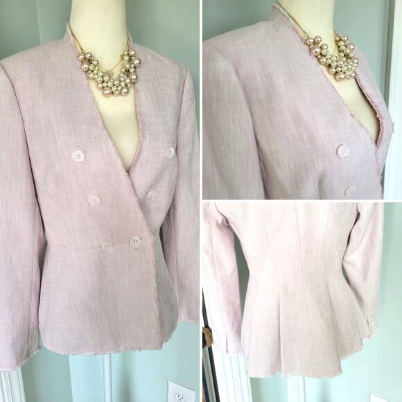 Tailored by Rebecca Taylor Slub suiting Tweed Jacket Blazer Pale Pink 6 - Picture 2 of 14